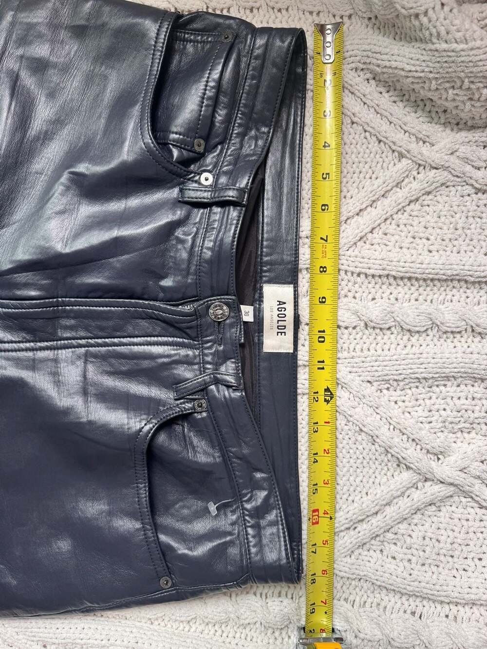 AGOLDE 90s Pinch Waist Leather Pants Black High Waisted Straight Leg Vintage Sty - Picture 6 of 11